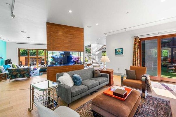Interior, Living room, Pendant Lights, Recessed Lighting, Wood Texture Flooring