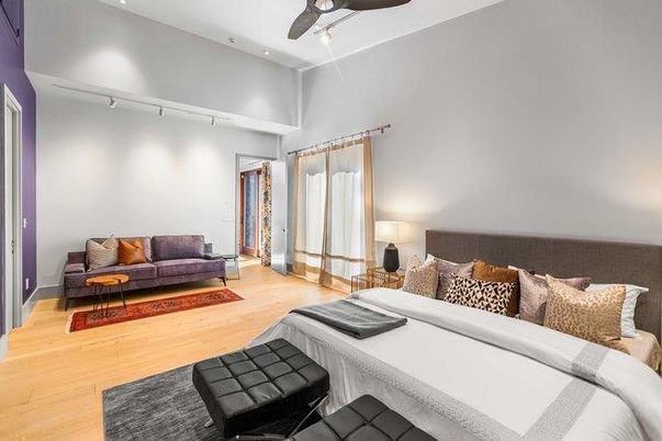 Bedroom, Interior, Recessed Lighting, Wood Texture Flooring