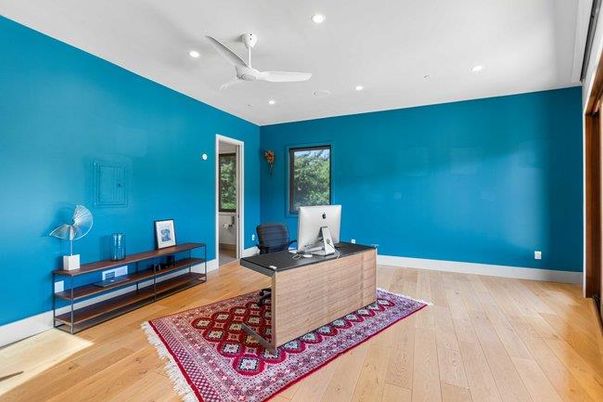 Home Office, Interior, Recessed Lighting, Wood Texture Flooring