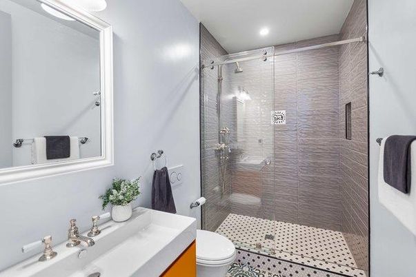 Bathroom, Glass Shower, Interior, Recessed Lighting