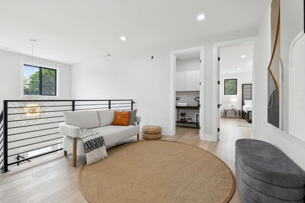 Interior, Living room, Pendant Lights, Recessed Lighting, Wood Texture Flooring