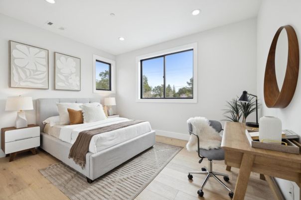 Bedroom, Home Office, Interior, Recessed Lighting, Wood Texture Flooring