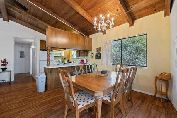 Chandelier, Dining room, Interior, Kitchen, Wooden Beams, Wooden Ceilings, Wood Texture Flooring
