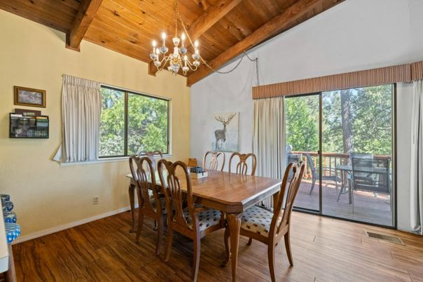 Chandelier, Dining room, Interior, Wooden Beams, Wooden Ceilings, Wood Texture Flooring