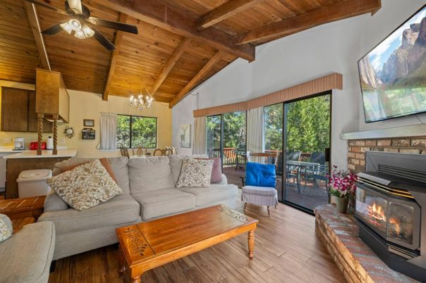 Chandelier, Dining room, Fireplace, Interior, Living room, Wooden Beams, Wooden Ceilings, Wood Texture Flooring