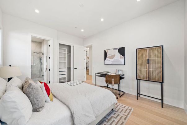 Bedroom, Interior, Recessed Lighting, Wood Texture Flooring