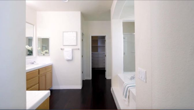 Bathroom, Interior, Recessed Lighting, Wood Texture Flooring