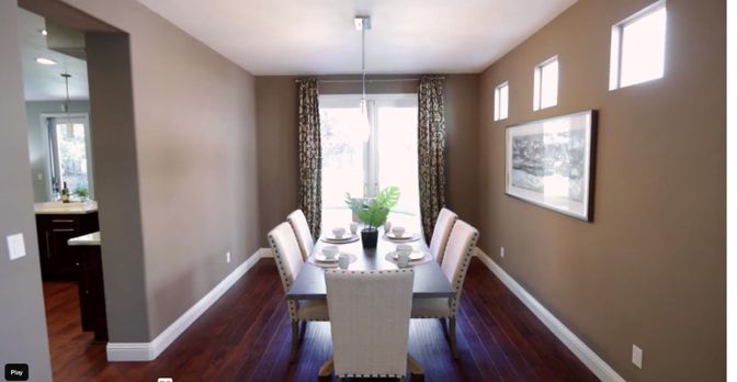 Dining room, Interior, Pendant Lights, Recessed Lighting, Wood Texture Flooring