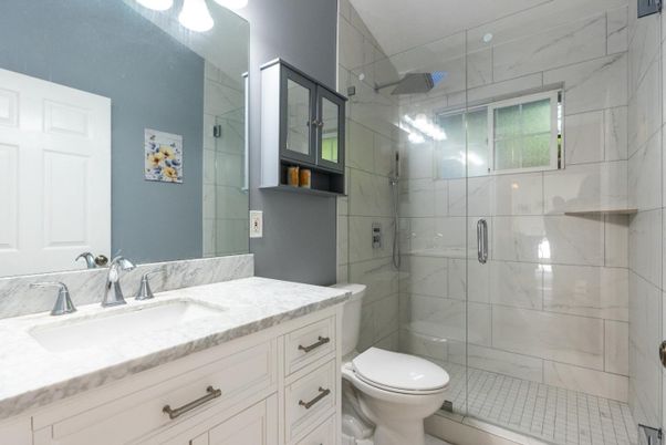 Bathroom, Glass Shower, Interior, Marble Walls