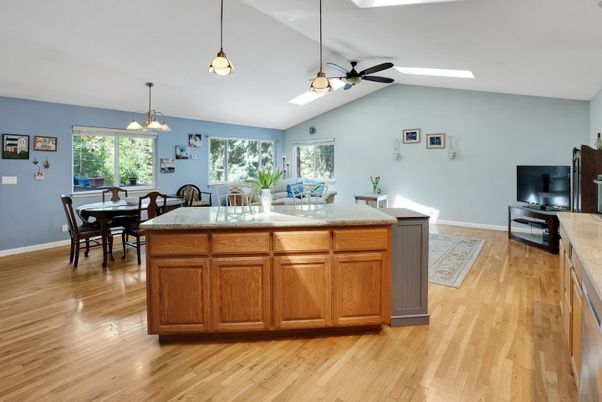 Dining room, Interior, Pendant Lights, Wood Texture Flooring
