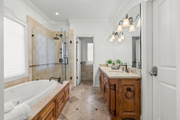 Bathroom, Dual Sink Vanities, Glass Shower, Interior, Recessed Lighting