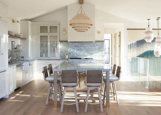 Dining room, Interior, Kitchen, Pendant Lights, Wood Texture Flooring
