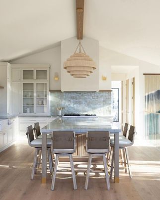Dining room, Interior, Kitchen, Pendant Lights, Wooden Beams, Wood Texture Flooring