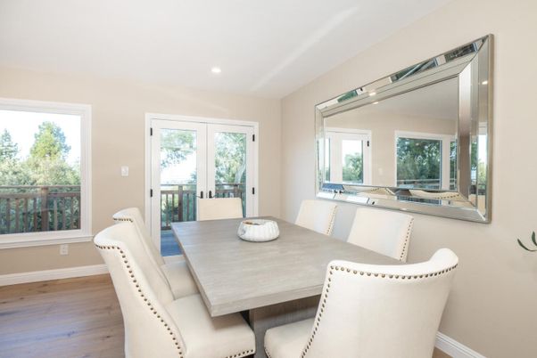 Dining room, Interior, Recessed Lighting, Wood Texture Flooring