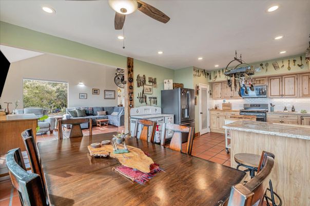 Dining room, Interior, Kitchen, Living room, Recessed Lighting, Stainless Steel Appliances