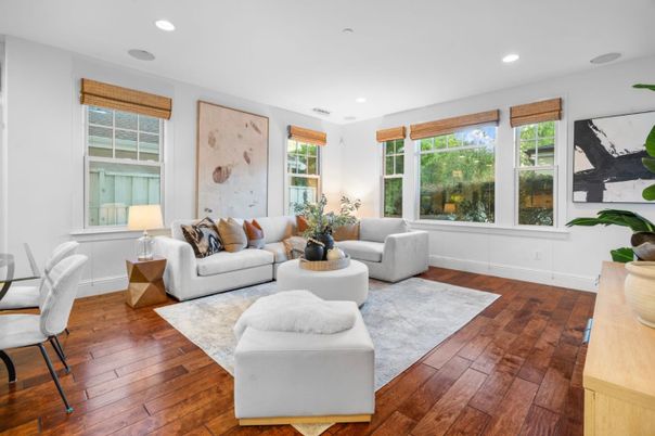 Interior, Living room, Recessed Lighting, Wood Texture Flooring