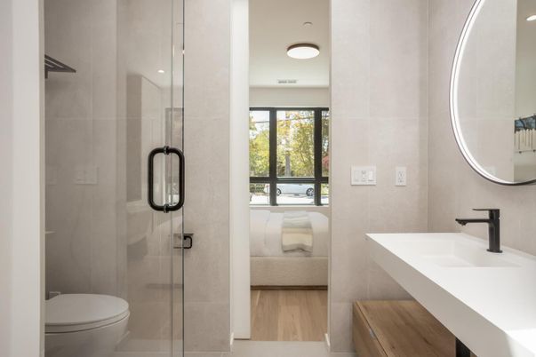 Bathroom, Glass Shower, Interior, Recessed Lighting