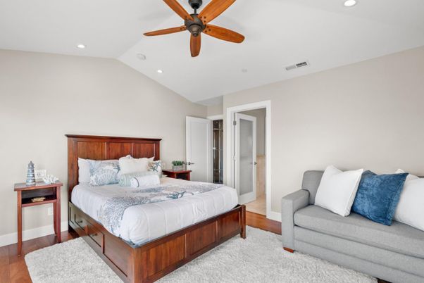Bedroom, Interior, Recessed Lighting, Wood Texture Flooring