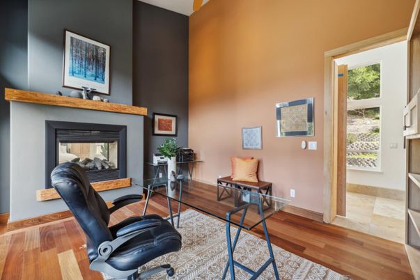 Fireplace, Home Office, Interior, Wood Texture Flooring