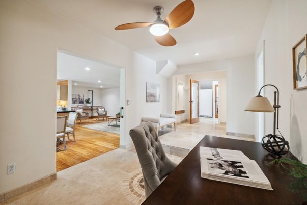Dining room, Interior, Recessed Lighting, Wood Texture Flooring