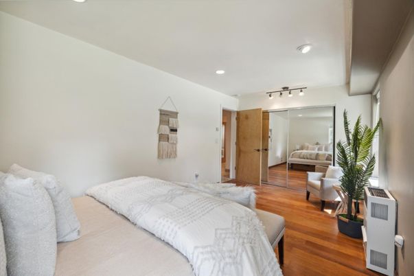 Bedroom, Interior, Recessed Lighting, Wood Texture Flooring