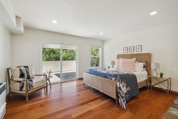 Bedroom, Interior, Recessed Lighting, Wood Texture Flooring