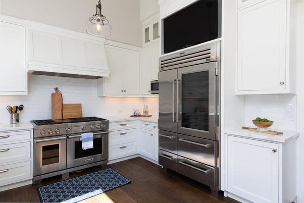 Interior, Kitchen, Pendant Lights, Stainless Steel Appliances, Wood Texture Flooring