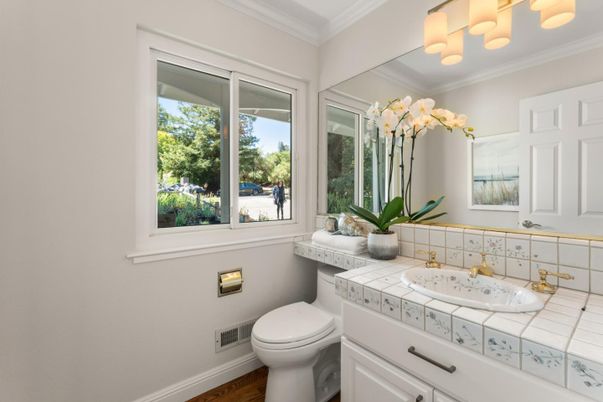 Bathroom, Interior, Tile Countertops, Wood Texture Flooring