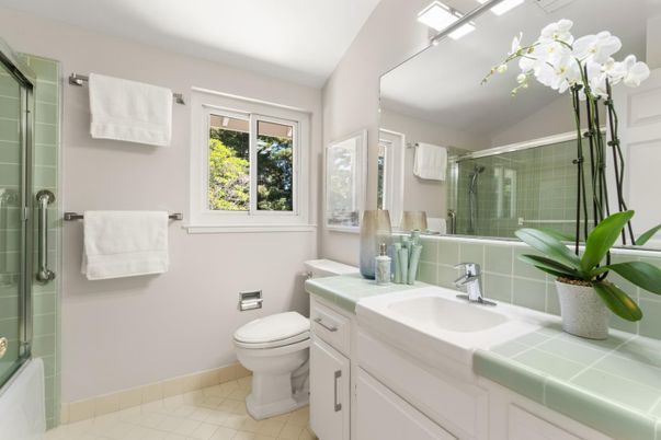 Bathroom, Glass Shower, Interior, Tile Countertops