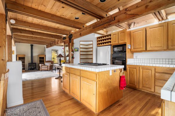 Interior, Kitchen, Living room, Tile Countertops, Wooden Beams, Wooden Ceilings, Wood Texture Flooring