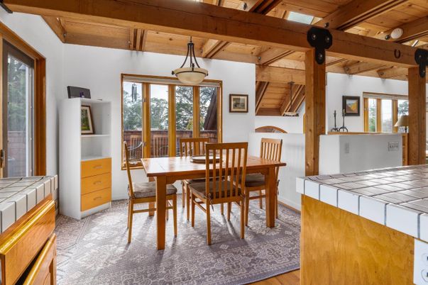 Dining room, Interior, Pendant Lights, Wooden Beams, Wooden Ceilings, Wood Texture Flooring