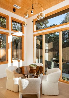Dining room, Interior, Pendant Lights, Wooden Ceilings, Wood Texture Flooring