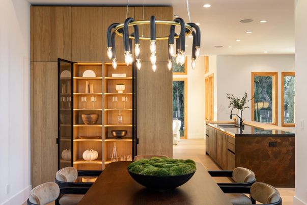 Interior, Kitchen, Pendant Lights, Recessed Lighting, Wood Texture Flooring