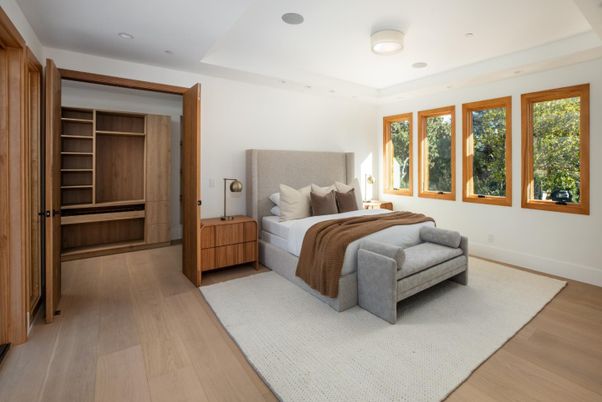 Bedroom, Interior, Recessed Lighting, Wood Texture Flooring