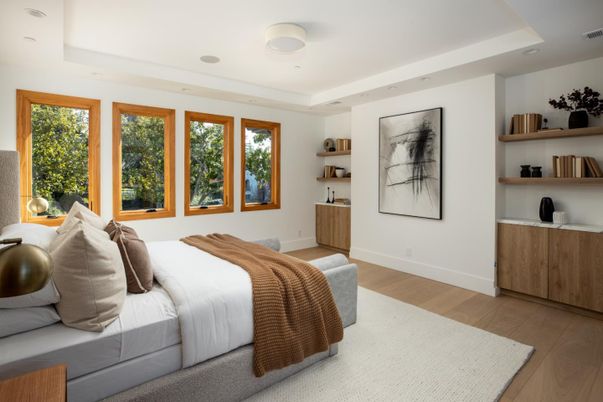 Bedroom, Interior, Recessed Lighting, Wood Texture Flooring
