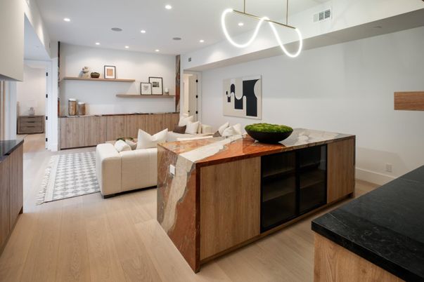 Interior, Living room, Pendant Lights, Recessed Lighting, Wood Texture Flooring