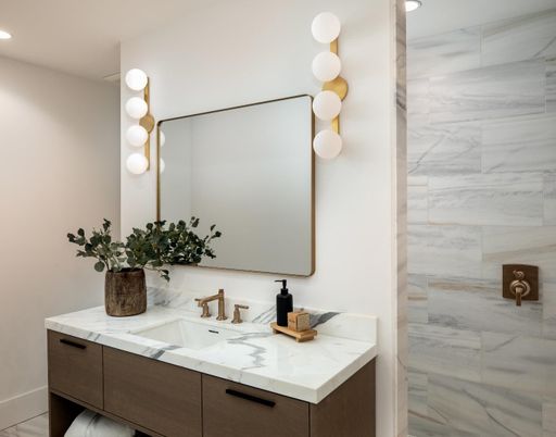 Bathroom, Interior, Marble Walls, Recessed Lighting