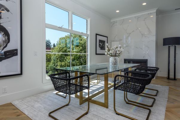 Home Office, Interior, Marble Walls, Recessed Lighting, Wood Texture Flooring