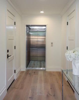 Elevator, Interior, Recessed Lighting, Wood Texture Flooring