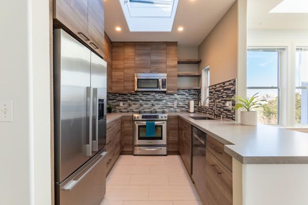 Glass Ceilings, Interior, Kitchen, Recessed Lighting, Stainless Steel Appliances