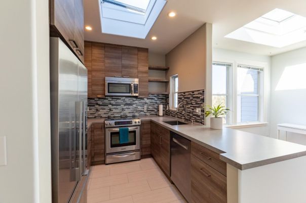 Glass Ceilings, Interior, Kitchen, Recessed Lighting, Stainless Steel Appliances