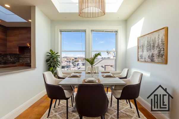 Dining room, Interior, Recessed Lighting, Wood Texture Flooring