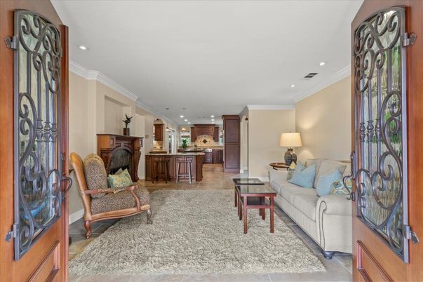 Fireplace, Interior, Kitchen, Living room, Recessed Lighting