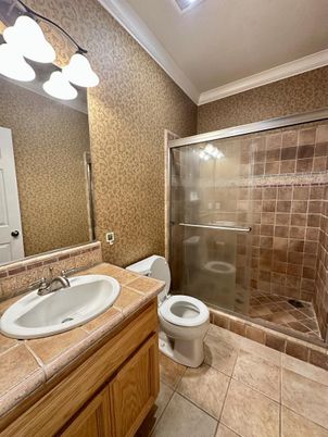 Bathroom, Glass Shower, Interior, Tile Countertops