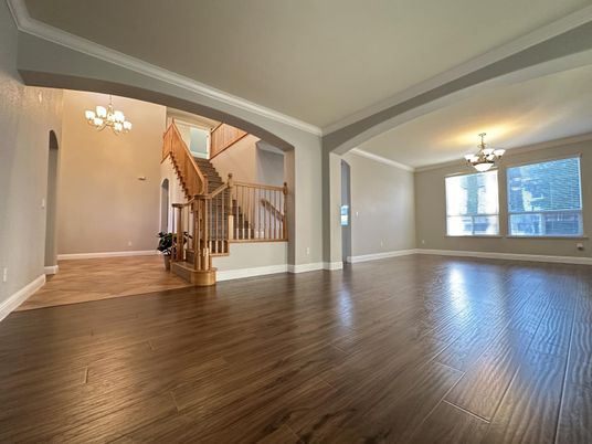Chandelier, Empty room, Interior, Wood Texture Flooring