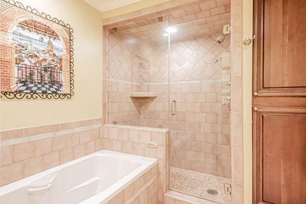 Bathroom, Glass Shower, Interior, Recessed Lighting