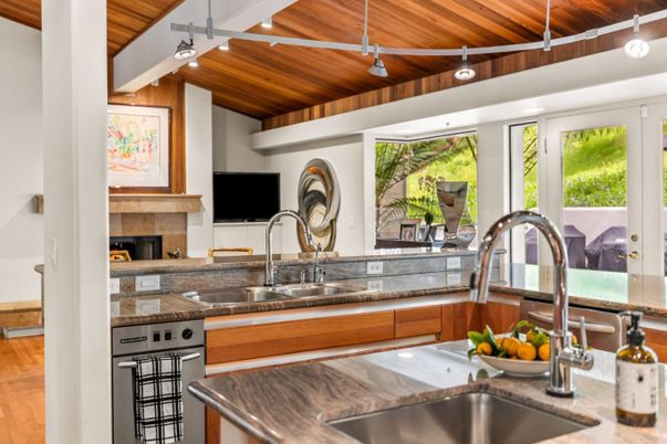 Fireplace, Interior, Kitchen, Wooden Ceilings, Wood Texture Flooring