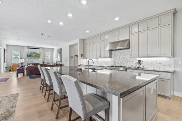 Interior, Kitchen, Living room, Recessed Lighting, Stainless Steel Appliances, Wood Texture Flooring