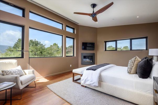 Bedroom, Interior, Recessed Lighting, Wood Texture Flooring