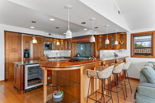 Interior, Kitchen, Pendant Lights, Recessed Lighting, Wood Texture Flooring